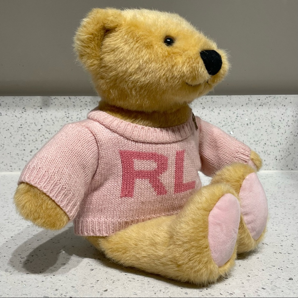 RALPH LAUREN ROMANCE POLO TEDDY BEAR PINK SWEATER TAN BROWN-NIB
